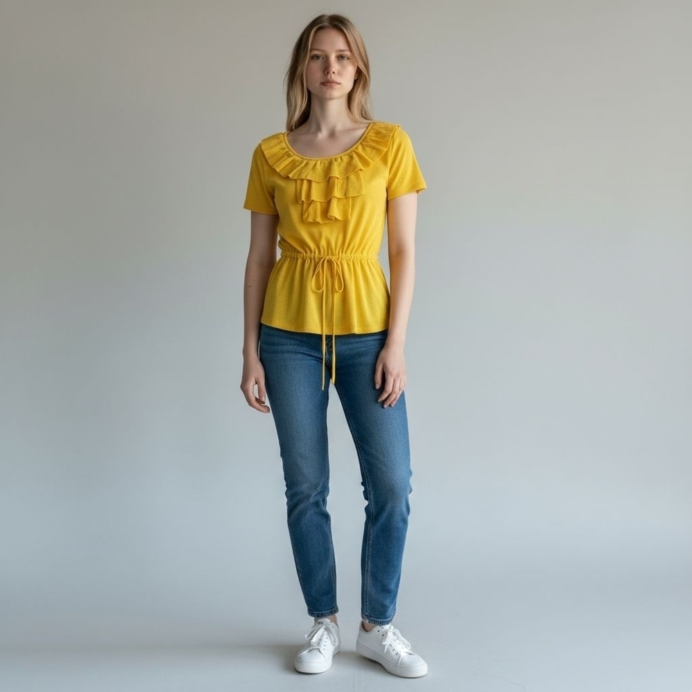 Calvin Klein Yellow Ruffle Blouse (PS) - Picture 1 of 6